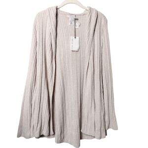 Barefoot Dreams Namaste Rib Hooded Cozychic Ultra Lite Knit Cardi In Sand Dune